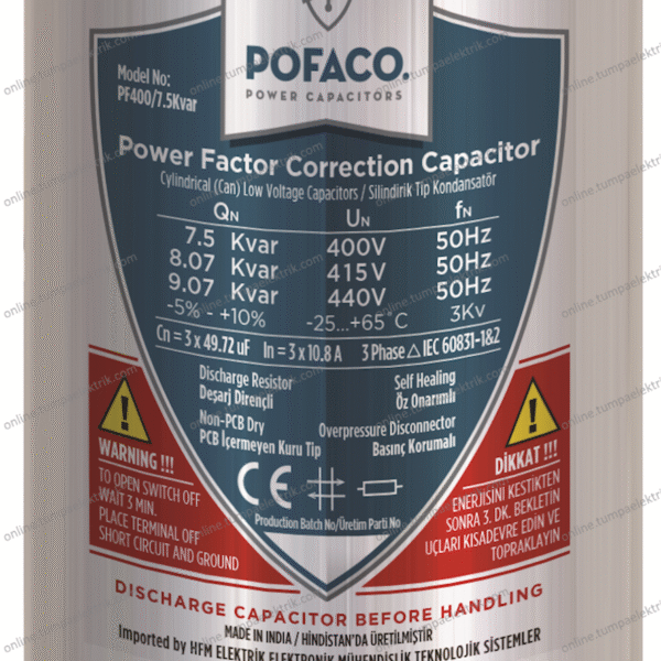 POFACO - Silindir Trifaze Kondansatör 7,5 Kvar 400-440V