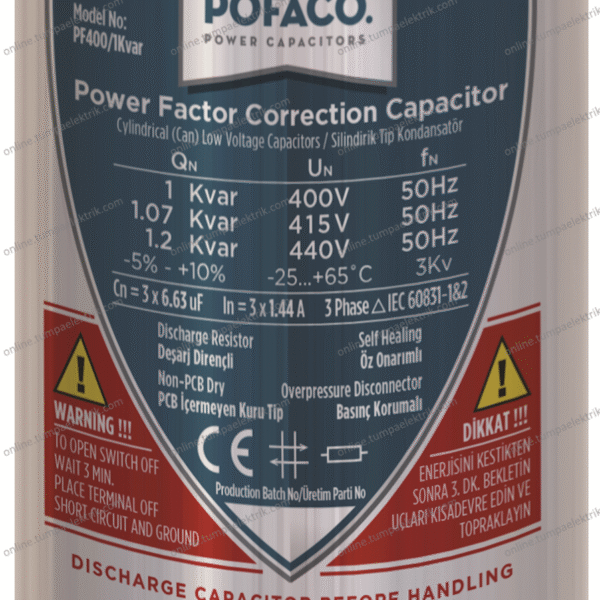 POFACO - Silindir Trifaze Kondansatör 1 Kvar 400-440V