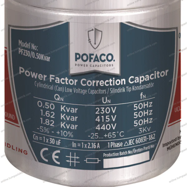 POFACO - Silindir Monofaze Kondansatör 0,50 Kvar 230V