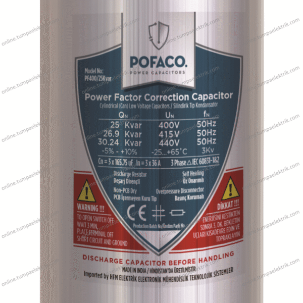 POFACO - Silindir Trifaze Kondansatör 25 Kvar 400-440V