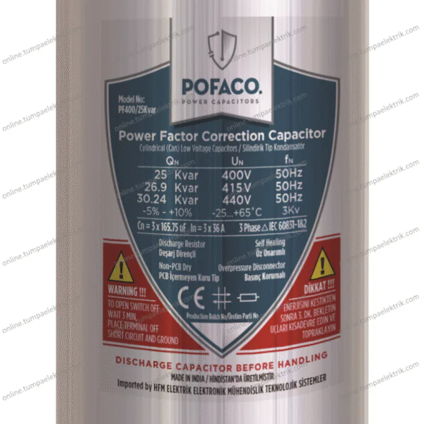 POFACO - Silindir Trifaze Kondansatör 25 Kvar 400-440V