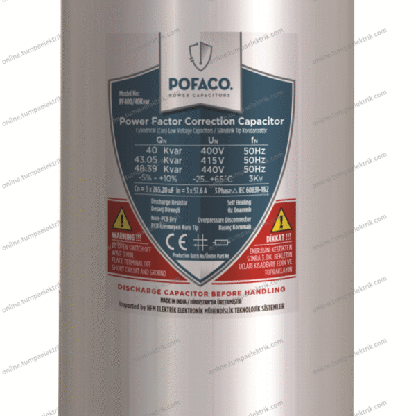 POFACO - Silindir Trifaze Kondansatör 40 Kvar 400-440V