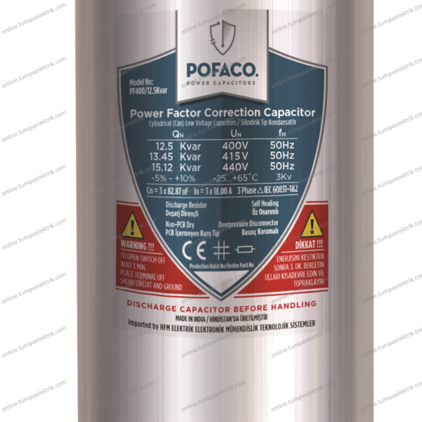 POFACO - Silindir Trifaze Kondansatör 12,5 Kvar 400-440V