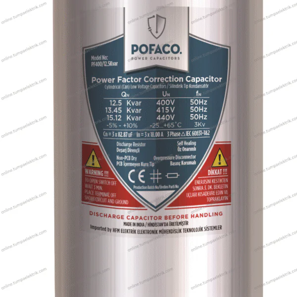 POFACO - Silindir Trifaze Kondansatör 12,5 Kvar 400-440V