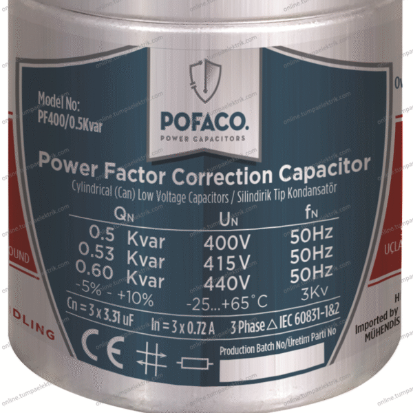 POFACO - Silindir Trifaze Kondansatör 0,5 Kvar 400-440V