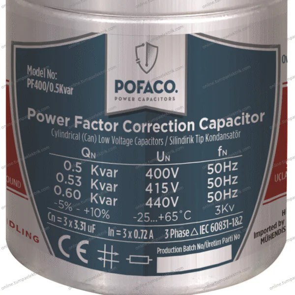 POFACO - Silindir Trifaze Kondansatör 0,5 Kvar 400-440V