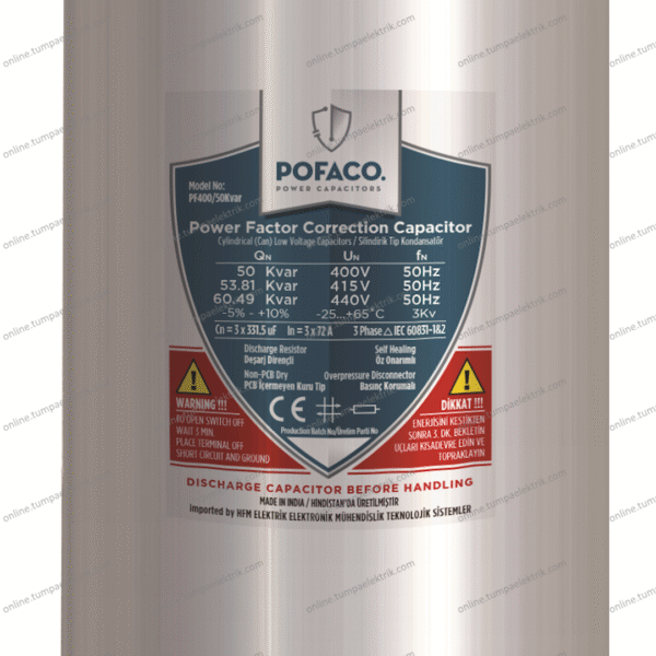 POFACO - Silindir Trifaze Kondansatör 50 Kvar 400-440V