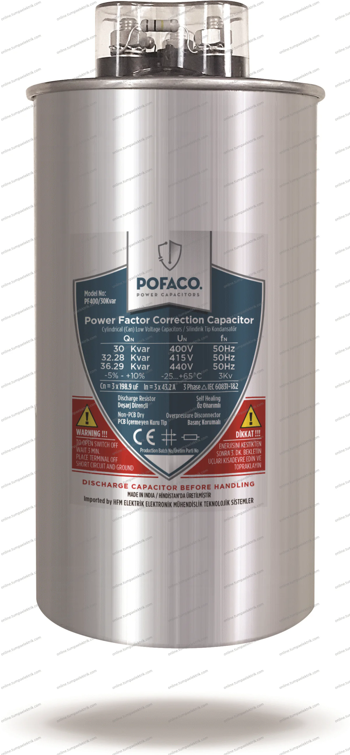 POFACO - Silindir Trifaze Kondansatör 30 Kvar 400-440V - Görsel 1