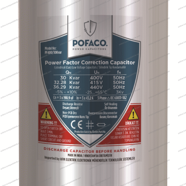 POFACO - Silindir Trifaze Kondansatör 30 Kvar 400-440V