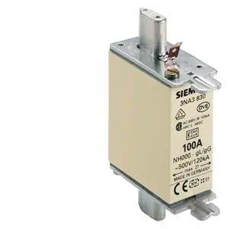 Siemens 3NA3830 Boy 000 100A 21MM Stearit Seramik Gövdeli Nh Bıçaklı Sigorta Buşonu