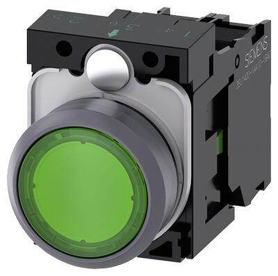 SIEMENS SİRİUS ACT MAT METAL KOMPLE IŞIKLI YAY DÖNÜŞLÜ BUTONLAR YEŞİL 24VAC/DC 1NO 4011209969612