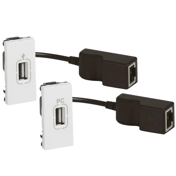 Legrand 078748 USB Data Prizi, Uzun Mesafelerde Kullanım İçin (maks. 30m), Verici ve Alıcı Olmak Üzere İki Adettir, 1M, Beyaz