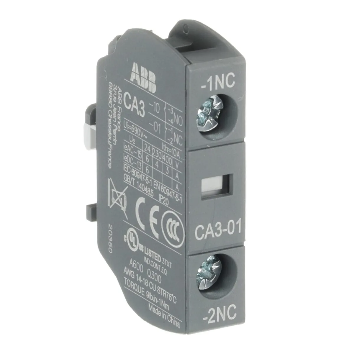 ABB CA3-01 1 Kutuplu Yan Yardımcı Kontak Bloğu (1NC) - Görsel 2