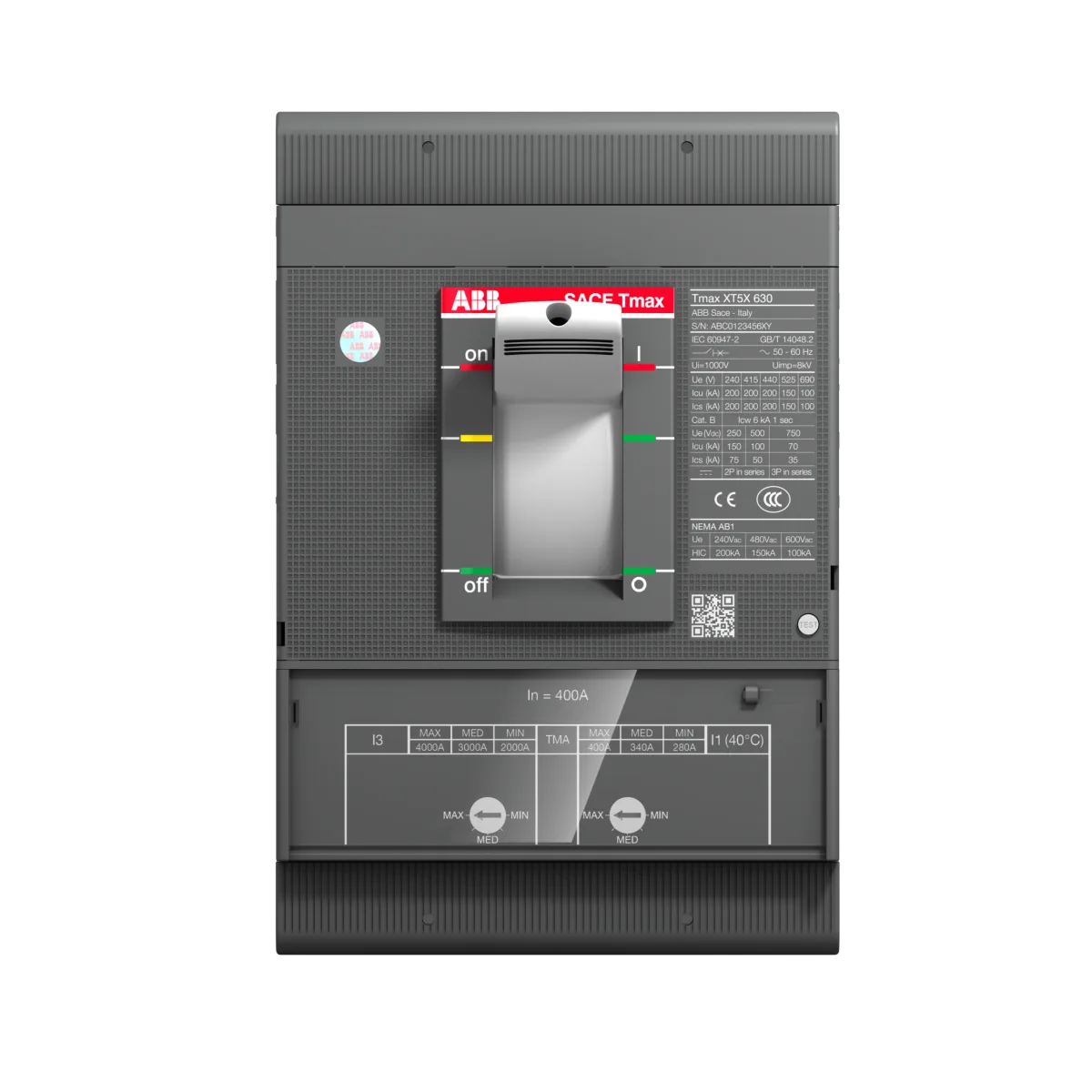 1SDA100415R1.png ABB XT5S 400A 50KA 3P Termik Manyetik Sabit Tip Şalter 1SDA100415R1