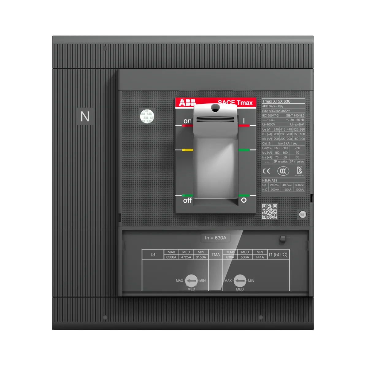 1SDA100459R1.png ABB XT5S 630A 50KA 4P Termik Manyetik Sabit Tip Şalter 1SDA100459R1