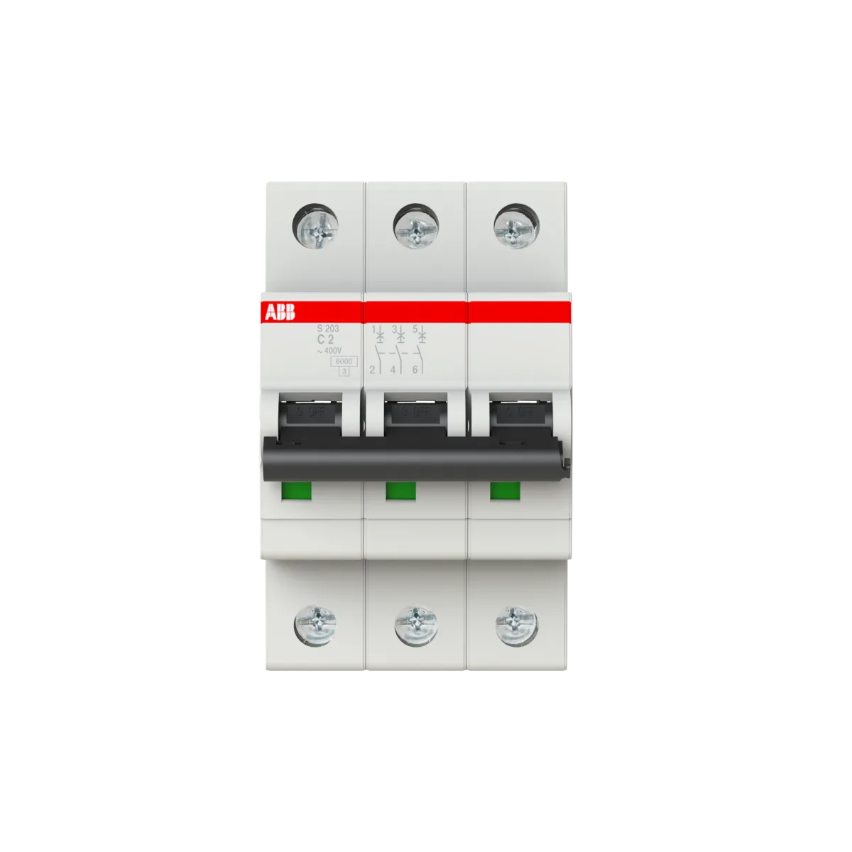 ABB S203-D25 Miniatuurstroomonderbreker – 3-polig, Type D, 25A, 6/10kA Schakelvermogen, Geschikt Voor Zware Elektrische Installaties