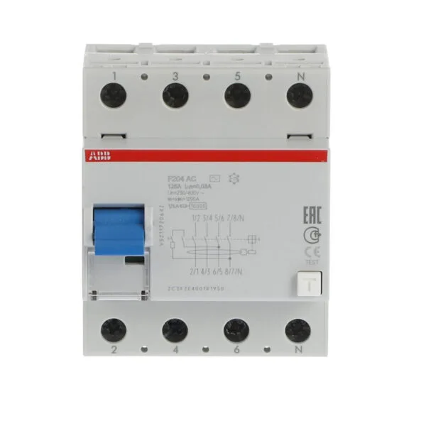 ABB F204 Ac-125/0,03 4P, Ac, 125A, 30MA K.a.k 2CSF204001R1950