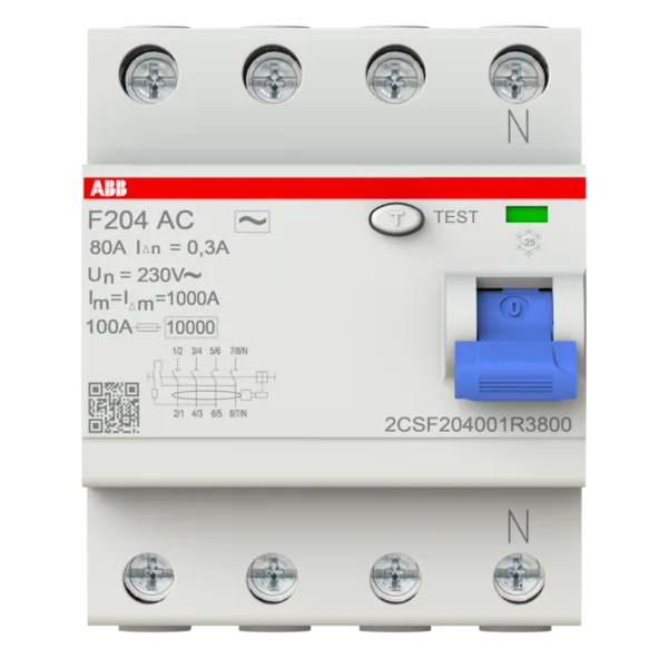 ABB F204 Ac-80/0,3 4P, Ac, 80A, 300MA K.a.k 2CSF204001R3800