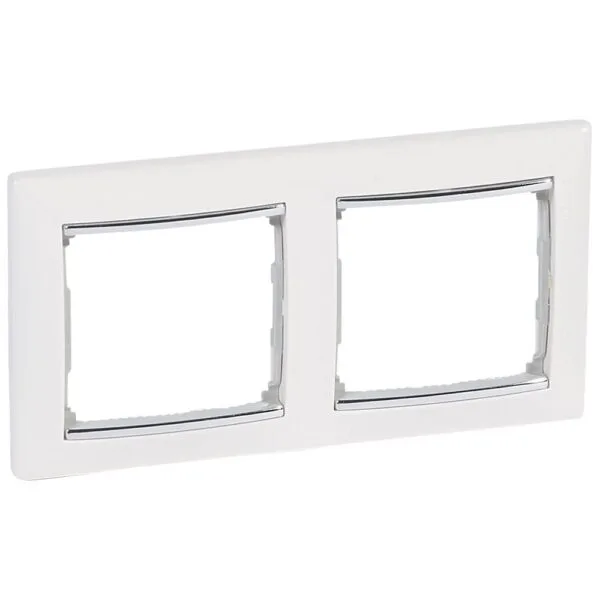 Legrand 770492 Valena Çerçeve Beyaz/Gümüş bantlı ikili yatay