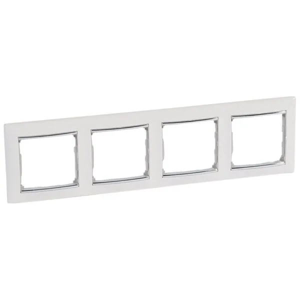 Legrand 770494 Valena Çerçeve Beyaz/Gümüş bantlı dörtlü yatay