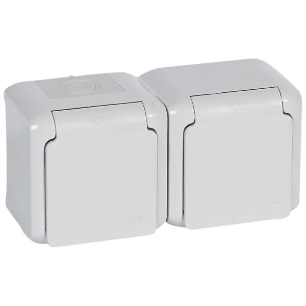 Legrand 782394 Forix IP44 serisi sıva üstü çocuk korumalı 16A gri ikili priz