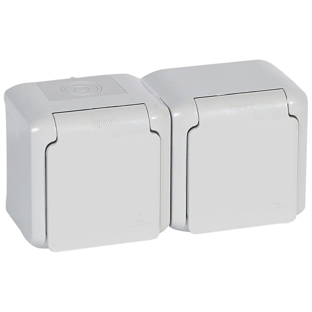782394-LEGRAND Legrand 782394 Forix IP44 serisi sıva üstü çocuk korumalı 16A gri ikili priz