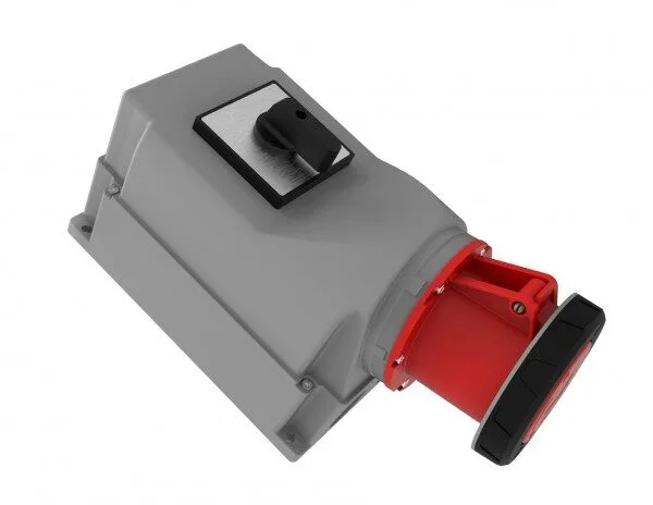 Bemis 4/125A. 90° Eğik Pako Şalterli Duvar Prizi IP65 BC3-6504-7550