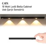 Cata CT-2464 10 Watt 39cm Ledli Cabinet Usb Şarjlı Sensörlü Armatür Günışığı Siyah Kasa - Görsel 4