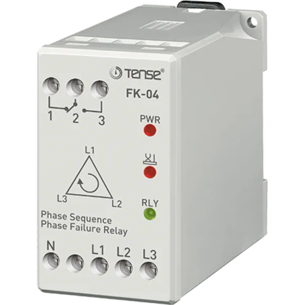 Tense FK-04 Faz (Motor) Koruma Rölesi,Faz Sırası,Sabit %30 Asimetri,Klasik DIN Kutu