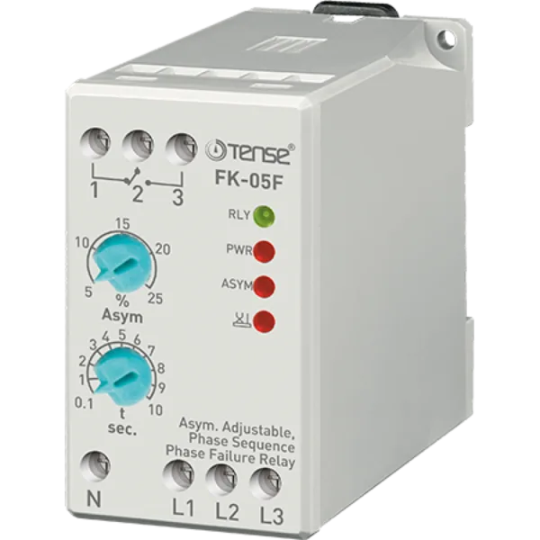Tense FK-05F Faz Koruma Rölesi Nötrsüz,Faz Sırası, Ayarlı %5-25 Asimetri,Klasik DIN Kutu