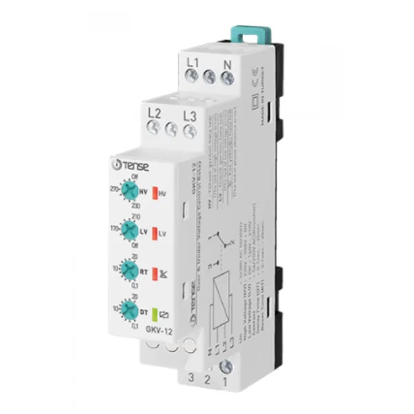 Tense GKV-12 Trifaze Aşırı -Düşük Gerilim Kontrol Rölesi DIN III Kutu