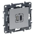 Legrand 768291 Raventi 2'LI USB Şarj Prizi A+c 3A, Alüminyum