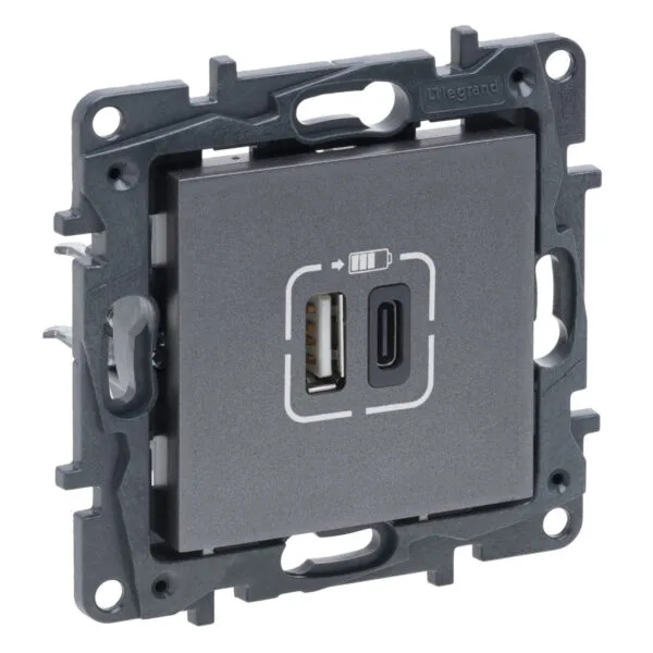 Legrand 768391 Raventi 2'LI USB Şarj Prizi A+c 3A, Füme