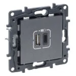 Legrand 768891 Raventi 2'LI USB Şarj Prizi A+c 3A, Titanyum