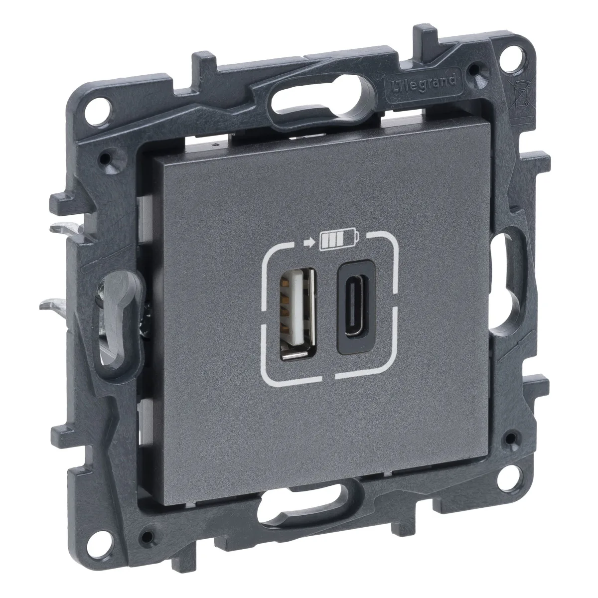 LG-768891-WEB-R Legrand 768891 Raventi 2'LI USB Şarj Prizi A+c 3A, Titanyum