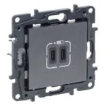 Legrand 768892 Raventi 2'LI USB Şarj Prizi C+c 3A, Titanyum