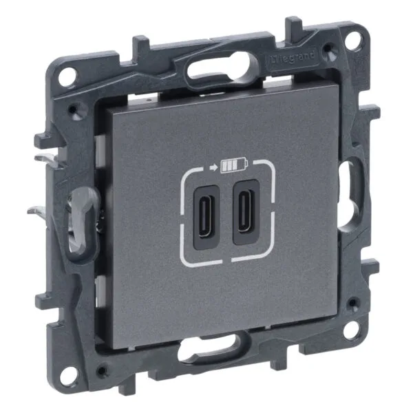 Legrand 768892 Raventi 2'LI USB Şarj Prizi C+c 3A, Titanyum