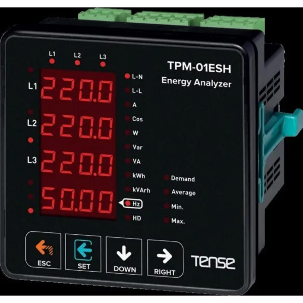 Tense TPM-01 ESH 96x96mm Enerji Analizörü, Haberleşmeli,7 Segment Display Ekran,31.Harmonik Ölçümü,1 Dij. İnput-2 Röle Çıkışı