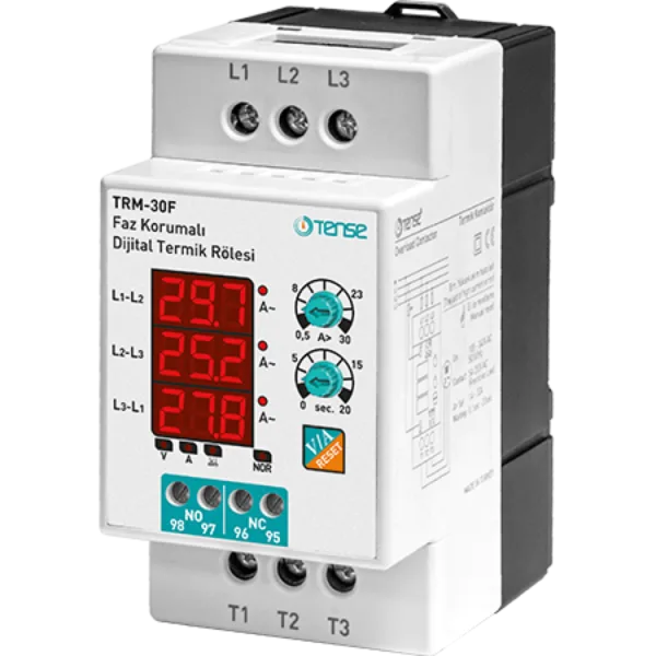 Tense TRM-30F Faz Koruma Özellikli Dijital Termik 0,5-30A Ayar Sahalı Direkt Ray Montaj