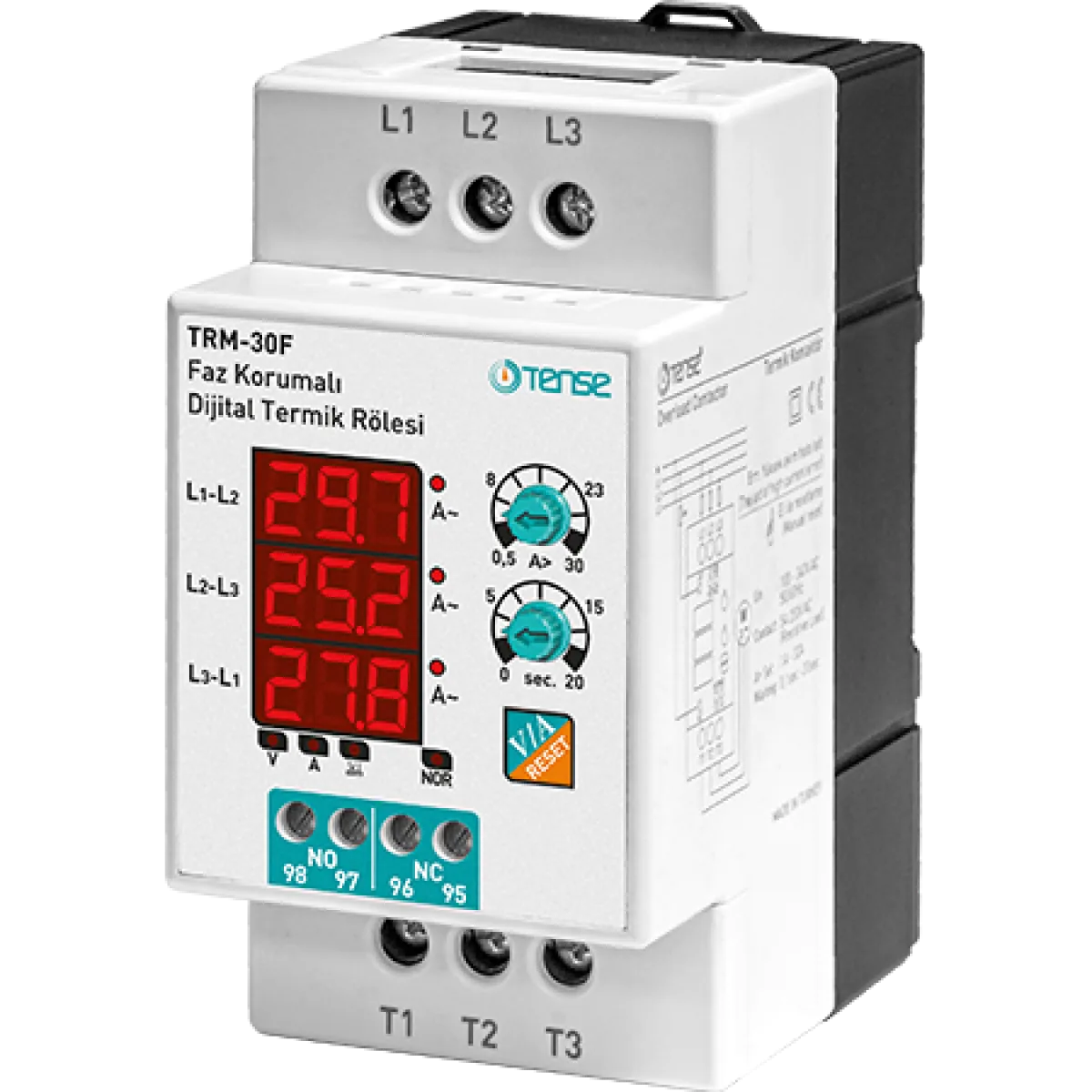 TRM-30F-1 Tense TRM-30F Faz Koruma Özellikli Dijital Termik 0,5-30A Ayar Sahalı Direkt Ray Montaj
