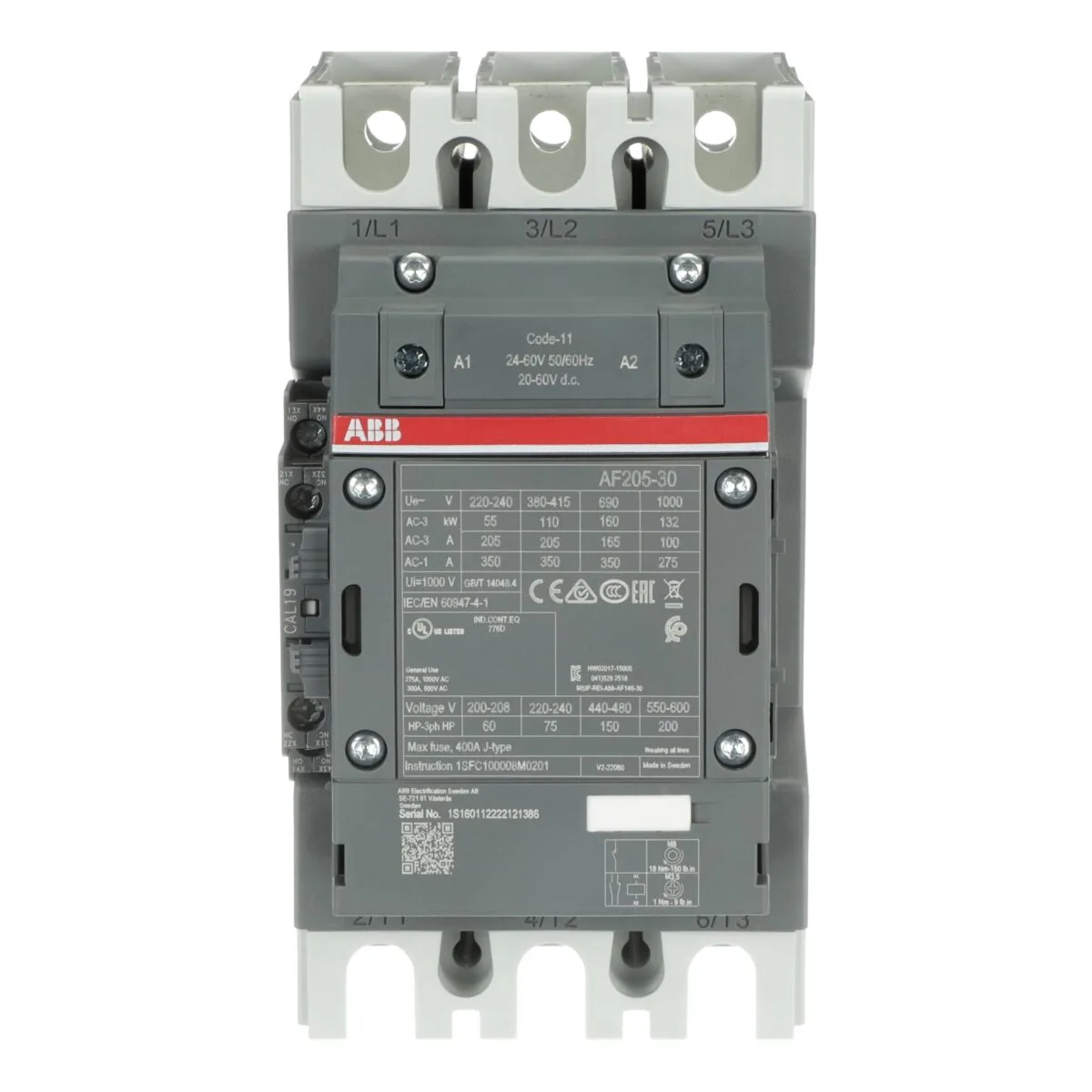 ABB AF205-30-11-11 110kW 205A Güç Kontaktörü (24-60V) - Görsel 2