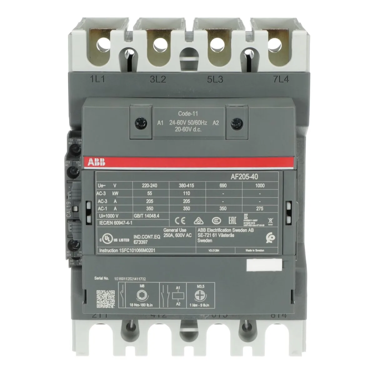 ABB AF205-40-11-11 110kW 205A 4 Kutuplu Güç Kontaktörü (24-60V) - Görsel 2