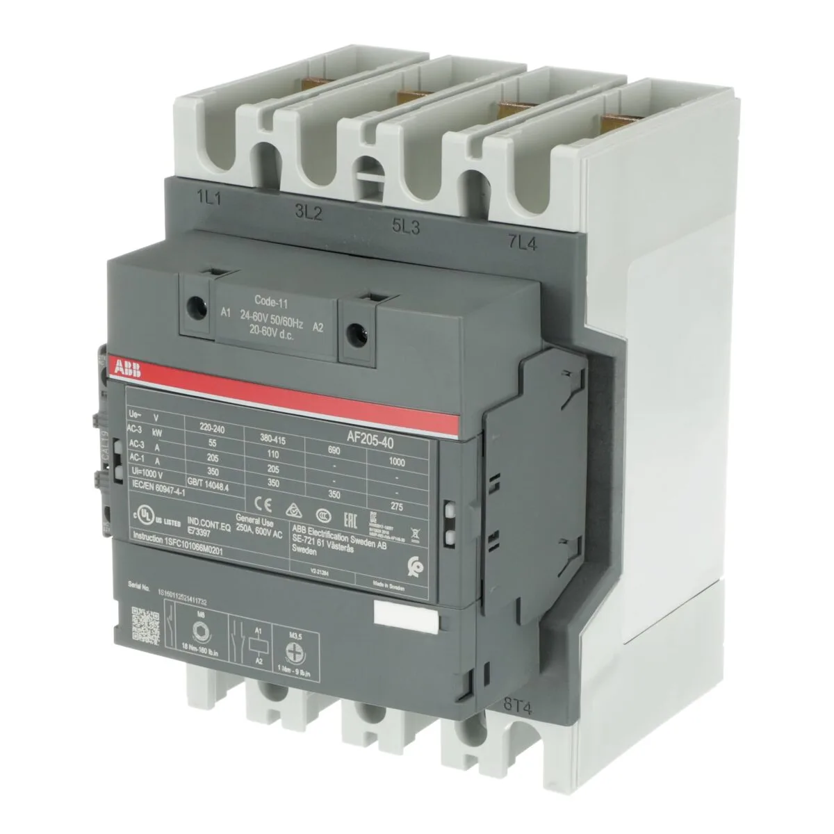 ABB AF205-40-11-11 110kW 205A 4 Kutuplu Güç Kontaktörü (24-60V) - Görsel 4