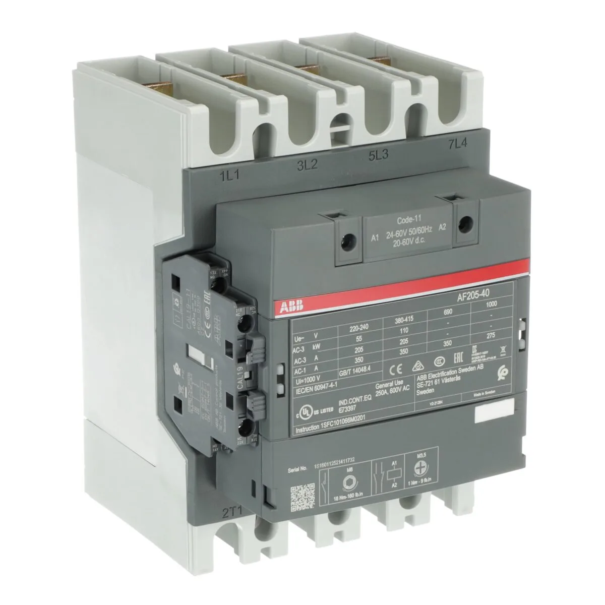 ABB AF205-40-11-11 110kW 205A 4 Kutuplu Güç Kontaktörü (24-60V) - Görsel 5