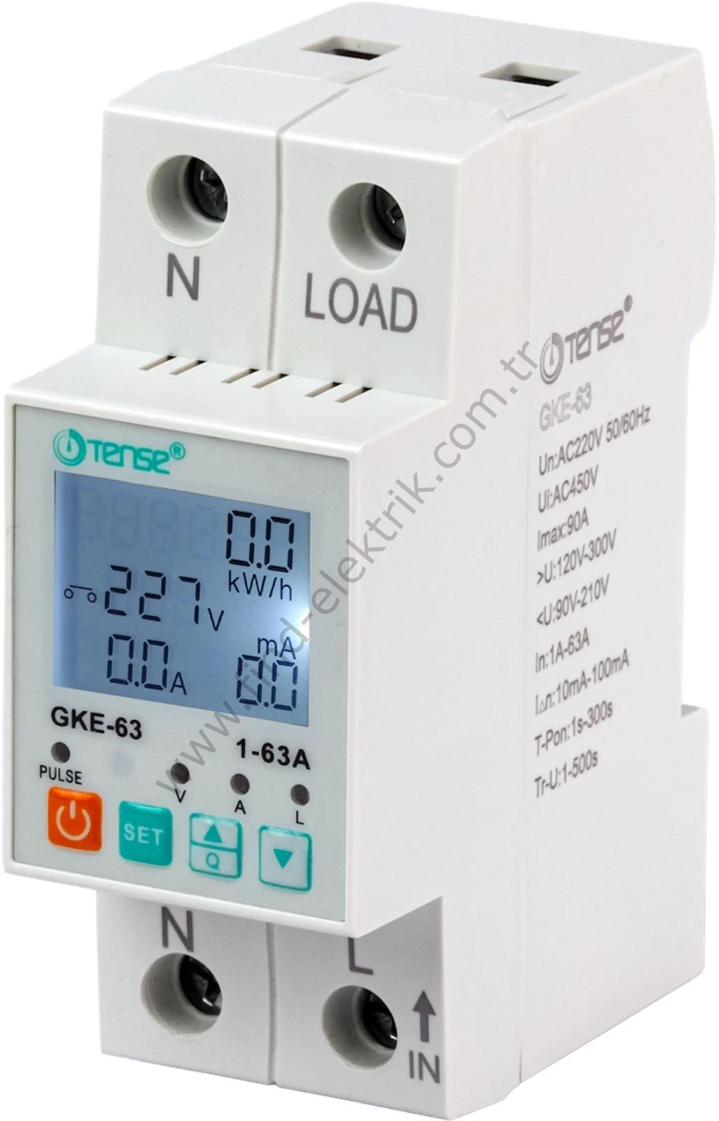 Tense GKE-63 Dijital Kaçak Akım Algılamalı Monofaze Gerilim ve Akım Koruma Rölesi Direkt 63A Tense GKE-63 Dijital Kaçak Akım Algılamalı Monofaze Gerilim ve Akım Koruma Rölesi Direkt 63A - Görsel 1