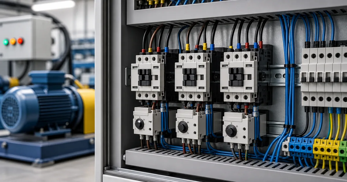 Kontaktör ve motor starter bağlantıları bulunan elektrik panosu