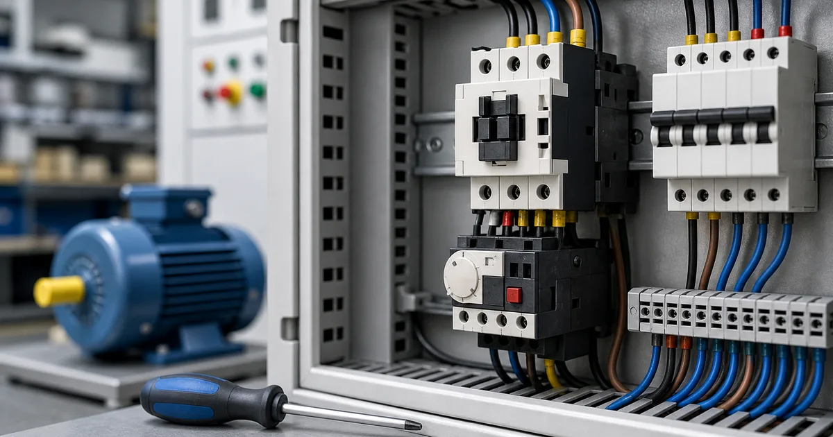 Motor starter panosunda termik röle ve düzenli bağlantılar