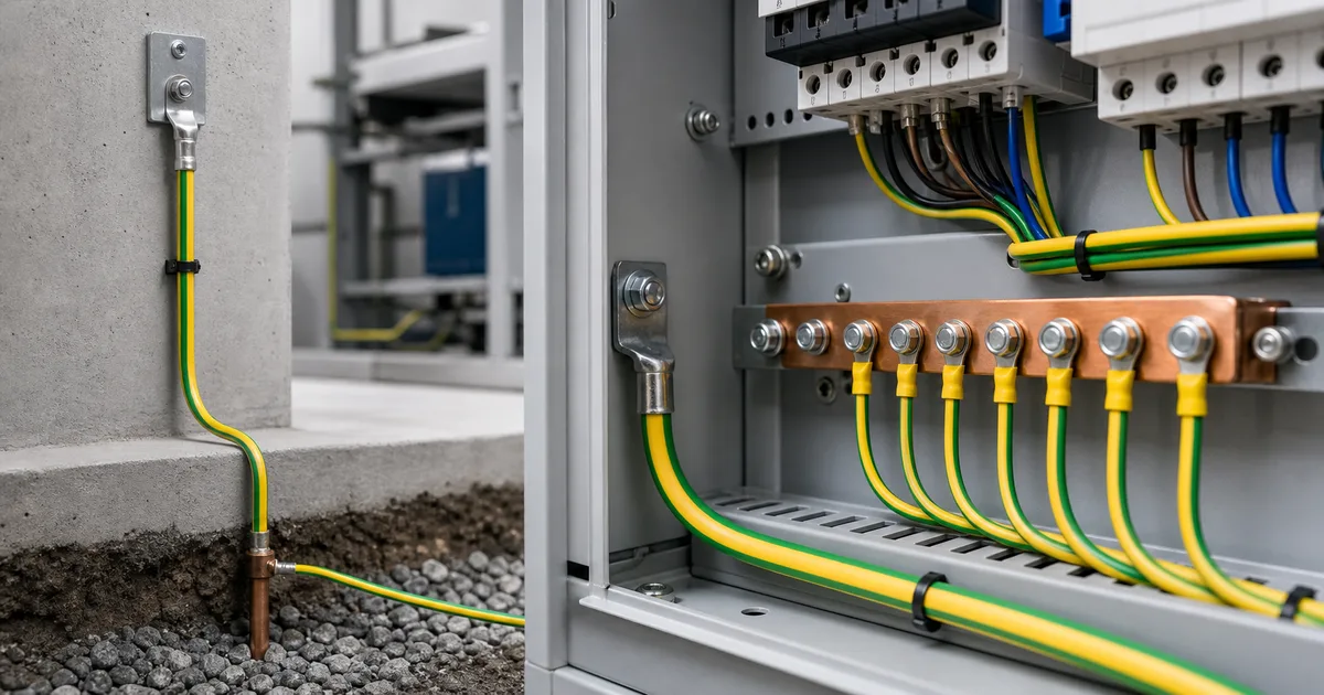 Elektrik panosunda güvenli topraklama barası ve bağlantıları