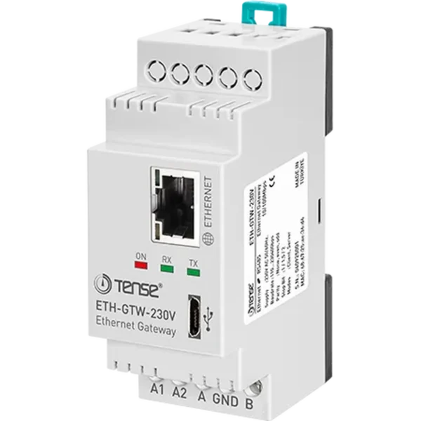 Tense ETH-GTW-230V Ethernet Modem, Rs-485, TCP-IP Uyumlu, 10/100 Mbps Ethernet, İzoleli, MODBUS İletişim, Maksimum 230400 Bps Besleme: 230V AC