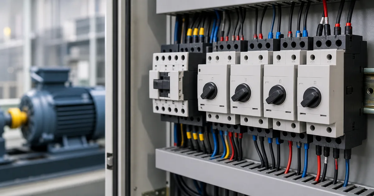 Motor kontrol panosunda motor koruma şalteri ve düzenli bağlantılar